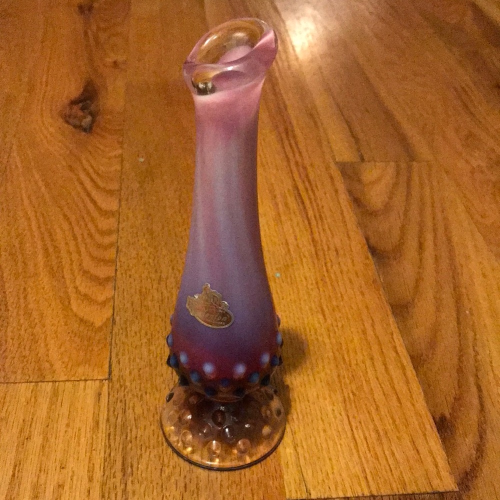 Vintage Fenton Hobnail Plum Dark Cranberry Opalescent Glass Bud Vase